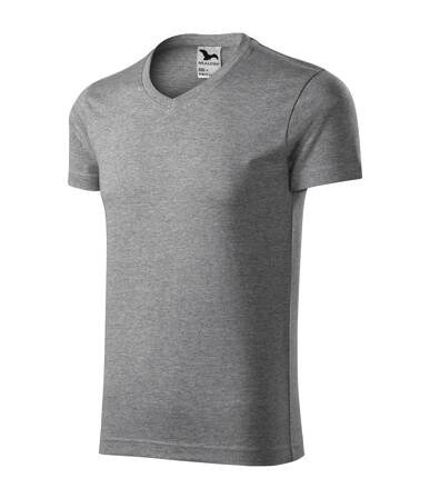 Slim Fit V-neck - Tričko pánské (tmavě šedý melír)